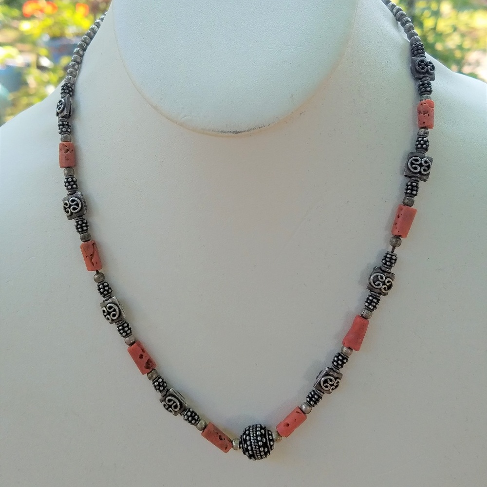 Orange Coral Sterling Silver Necklace